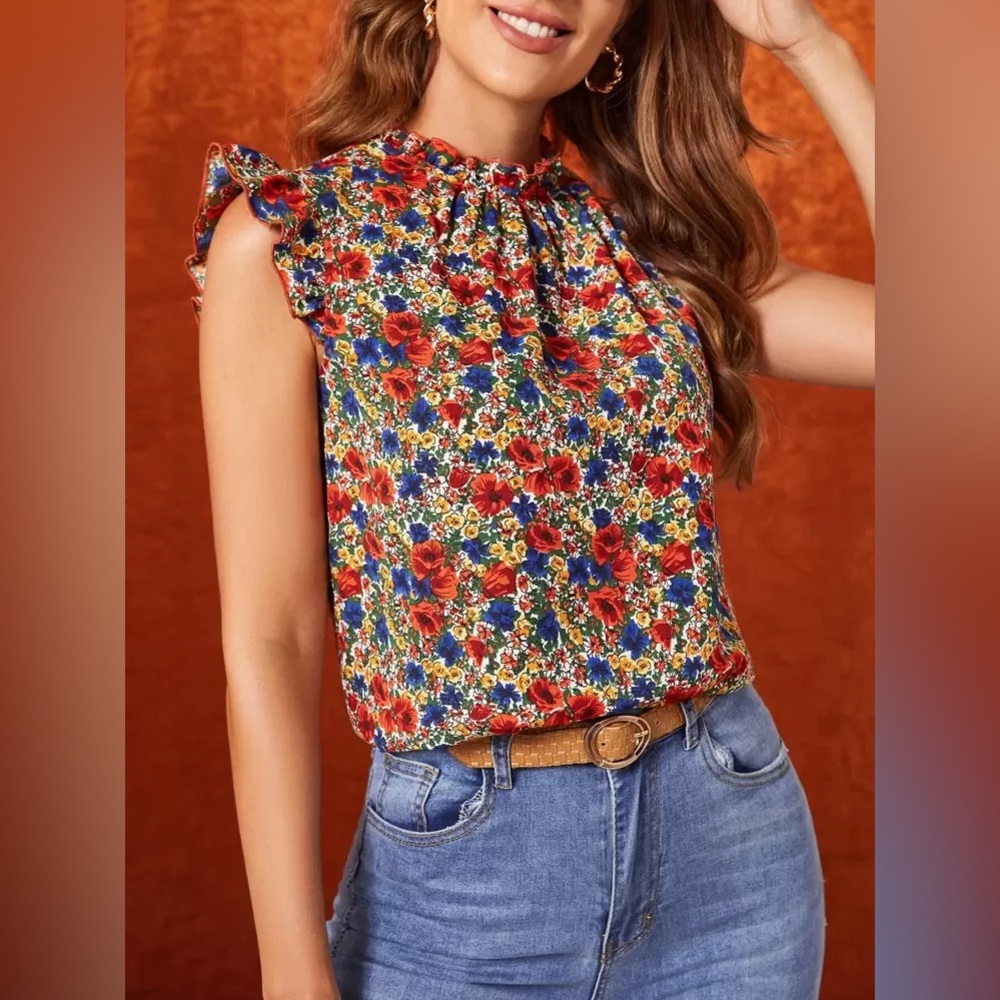 Shein | Floral Mock Neck Blouse